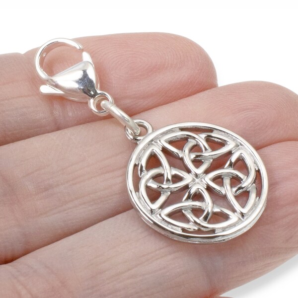 Silver Celtic Trinity Knot Clip-On Charm, Elegant Circle Design + Lobster Clasp, Accessory for Necklace, Purse, Zipper, Symbolic Unity Gift