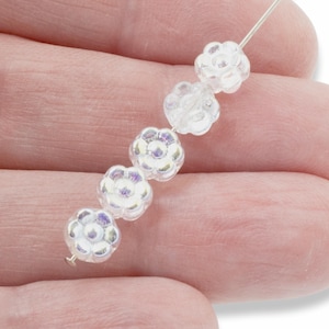 Iridescent Czech Glass Daisy Beads 6mm - 50-Pack Crystal Clear AB Flowers for DIY Jewelry Making