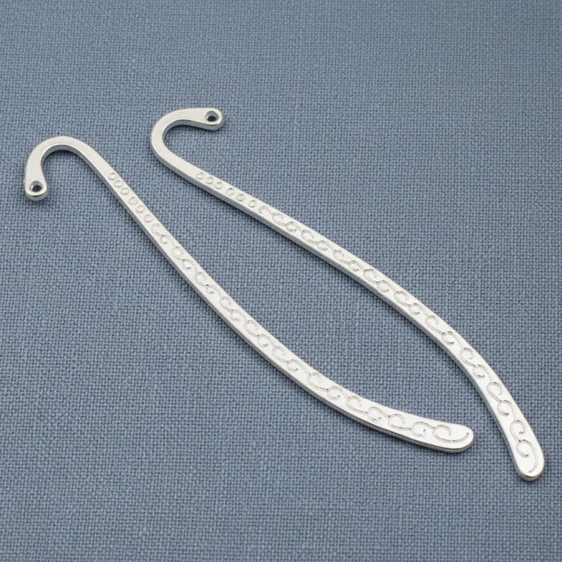 Tibetan Style Bookmark Blanks Mini Silver Hook Design Swirl Pattern Metal Base 10 Pack DIY Craft Supply Wedding Favor Making Components Zinc Alloy Findings Petite Embellishment Base Handmade Charm Assembly Decorative Metal Findings Jewelry