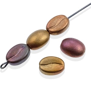 Coffee Bean Beads: Metallic Rainbow Mix Czech Glass 8mm x 11mm 10 Pack Colorful Java Jewelry Making