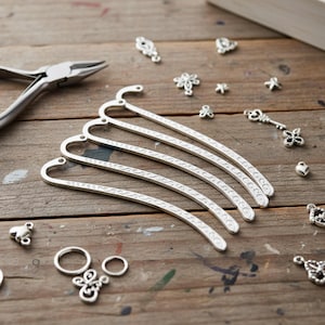 Hook Bookmark Blanks Mini Silver Metal Findings Tibetan Swirl Design Pattern Base 10 Pack Craft Supply DIY Wedding Favor Components Zinc Alloy Metal Base Petite Charm Findings Embellishment Ready Handmade Project Assembly Decorative Jewelry