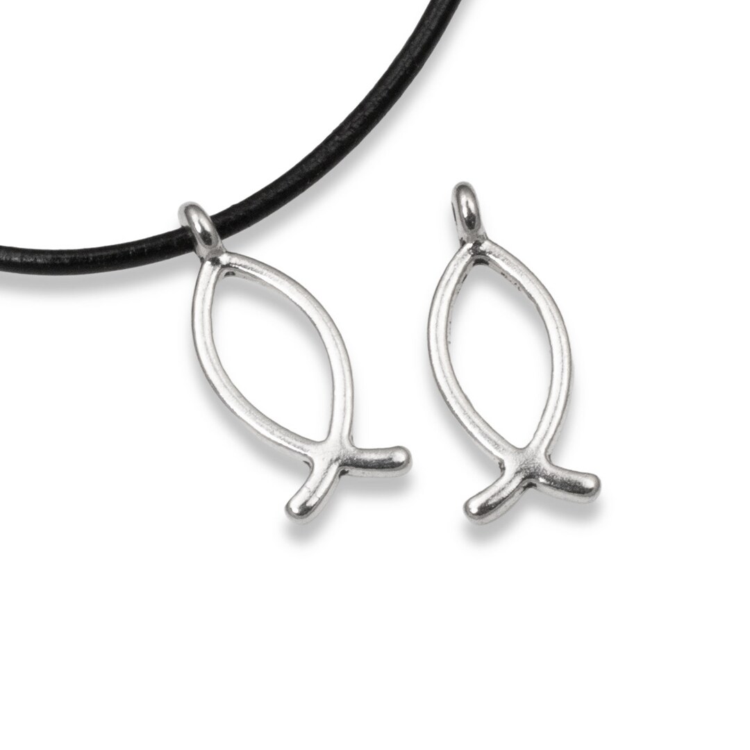 25 Jesus Fish Charms, Silver Metal Ichthys Charms for Christian Jewelry Making, Religious Craft