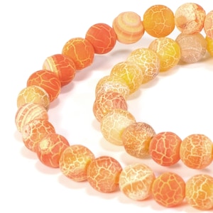 Bright Orange Dragon Vein Agate Beads, 6mm Frosted Crackle Stone, Full Strand