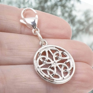 Celtic Trinity Knot Silver Charm with Lobster Clasp, Clip-On Accessory for Necklace Purse & Zipper, Symbolic Unity Gift, Irish Jewelry