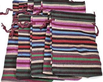 10 Striped Drawstring Bags, Ethnic Style Fabric Cloth Pouch, Eco-Friendly Gift Wrapping Merchandise Bags
