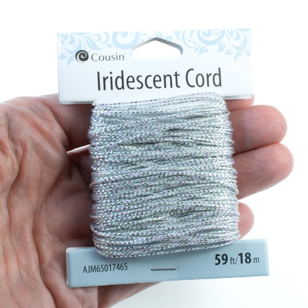 Iridescent Silver Polyester Cord, 1mm Non-Stretch Shimmering String, Ideal for Crafting and Ornament Hanging