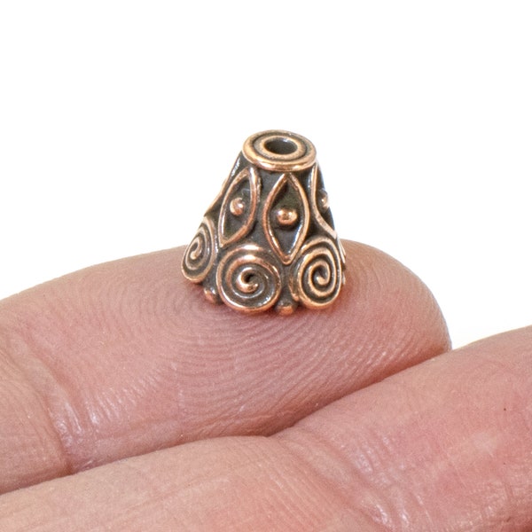 4 Copper Spiral Cones, TierraCast Ornate Bead Bell Caps for Jewelry Making, Versatile Craft Supplies