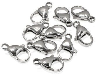 10 Silver Stainless Steel Lobster Claw Clasp, Large Clasp 9x15mm, Durable, Hypoallergenic, Tarnish-Resistant, Perfect for Heavier Jewelry
