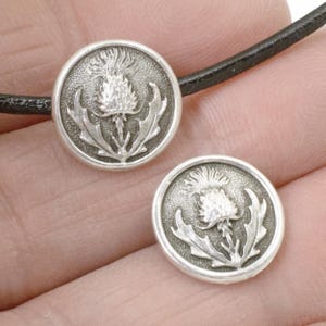 Antique Silver Thistle Buttons 14mm 4-Pack Fastener for Leatherwork Metal Craft Supplies Knitting Fiber Art Scottish Jewelry