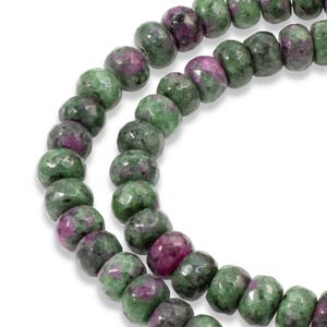 Ruby Zoisite Beads, Faceted Rondelle 5mm x 7.5mm, Green Pink Gemstone Strand, 75 Beads, Jewelry Making, Natural Stone, DIY Supplies