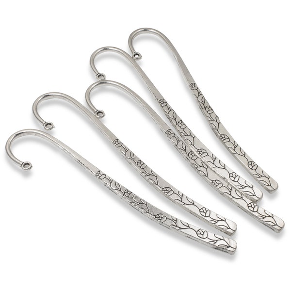 5 Silver Rose & Vine Metal Bookmark Blanks, 4 1/2" Long, Customizable Bookmarks for DIY Crafts, Reader and Bookish Gifts