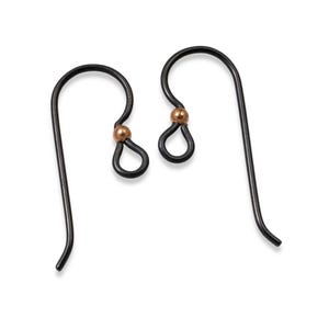 4 Black Niobium Ear Wires with 2mm Copper Bead Accent - Hypoallergenic Findings