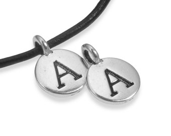 2Pc. Silver "A" Initial Charms, TierraCast Round Small Alphabet Letter