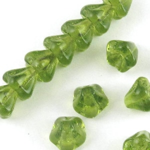 50 Baby Bell Flower Beads - Olive Green - Czech Glass - 4x6mm Small Flowers - Jewelry-Making Supplies