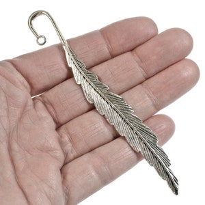 5 Silver Feather Bookmarks, Customizable Metal Craft Blanks for Book Lovers, Unique Gift for Readers and Bibliophiles