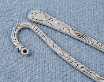 Star Sun Bookmark Celestial Charm Base Antique Silver Blank Hook Charm Finding Night Sky Jewelry Making Component Craft Supply Reader Gift