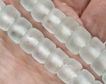 Eco-Chic Seafoam Green Recycled Glass Beads, Rondelle Bead Strand for DIY Jewelry, Unique Gift for Ocean Lovers