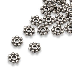 Antique Silver 4mm Daisy Spacers, 50-Pack TierraCast Tiny Jewelry Beads for Crafting and Accessories