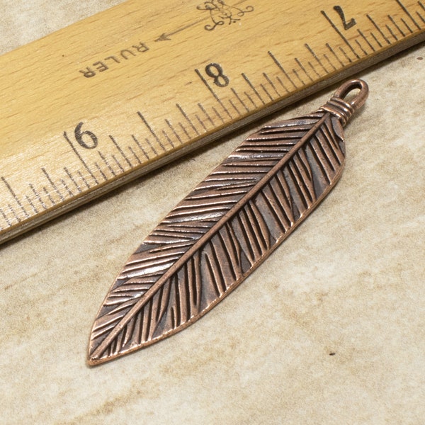 1Pc Southwestern Style Copper Feather Pendant, TierraCast Jewelry Focal Point for Boho-Chic and Spiritual Jewelry Making