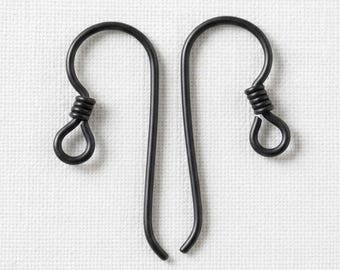 Black Niobium Ear Wires Coil Accent 4-Pack Jewelry Finding Hypoallergenic Earring Hook Sensitive Ears Solution Craft Supply Handmade Beading