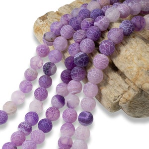 Purple Dragon Vein Agate Beads - 8mm Frosted Crackle - Unique Matte Finish - 48Pcs Round Stone Beads - Jewelry-Making and Craft Supplies