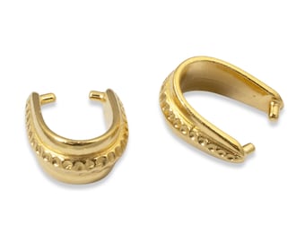 2 Gold Large Hammered Pinch Bail, TierraCast Pewter Pendant Holder, Ideal for Necklace Making