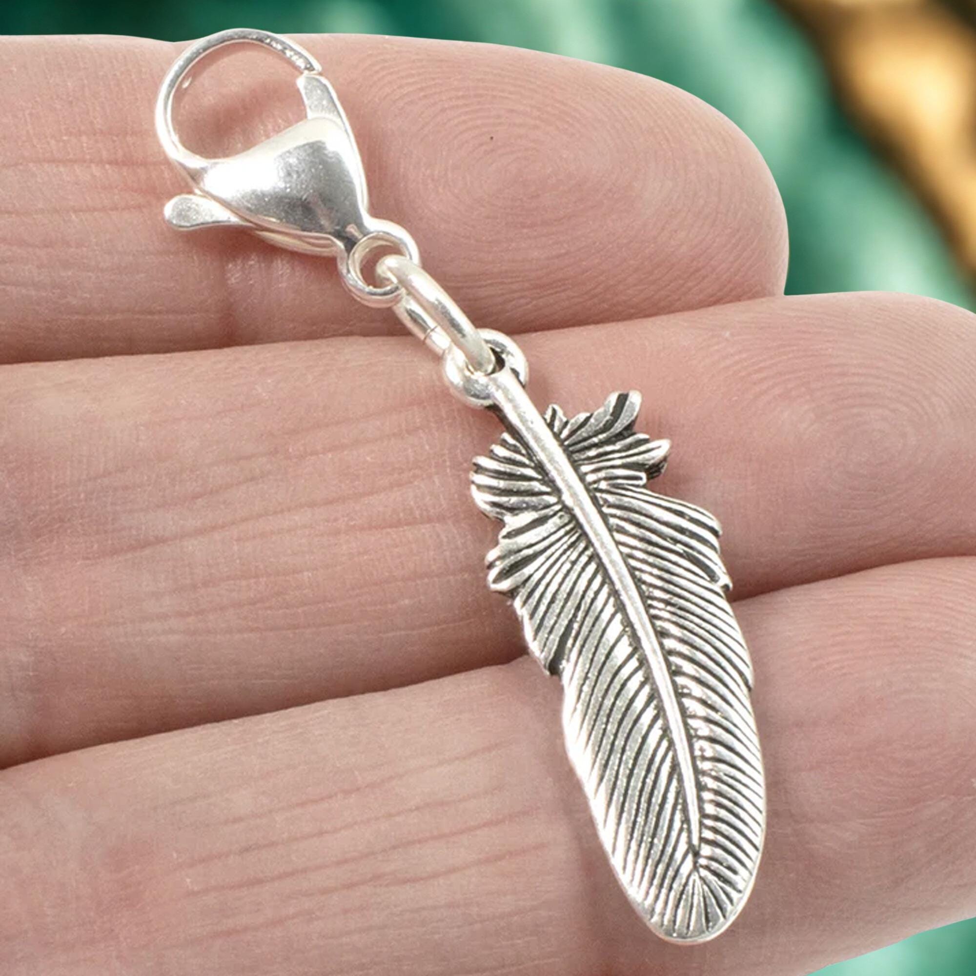 Silver Feather Clip-On Charm: Antique Silver Boho Purse and Bag Accessory