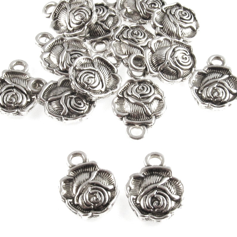 Silver Rose Charms Double Sided Metal Bulk Flower Charms 50 Etsy