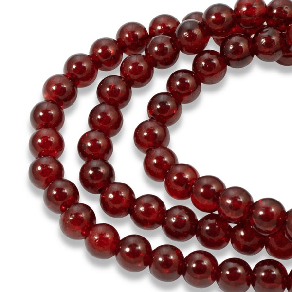 100 Ruby Red Round Glass Crackle Beads 6mm, Small Dark Red Beads for DIY Jewelry, Perfect for Christmas Crafts