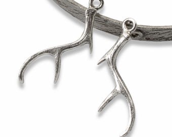 Nunn Design Antler Charms 2-Pack - Silver Plated Pewter - Artisan Jewelry Making - Nature and Rustic Jewelry & Crafts