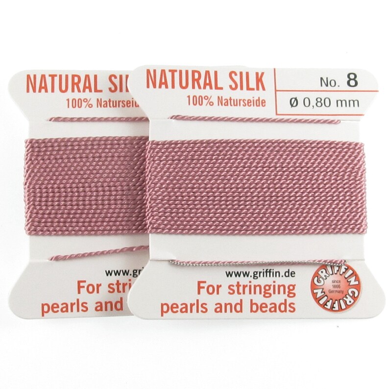 Beading Cord Needles Griffin Silk Thread 2 Pack Dark Pink Size 8
