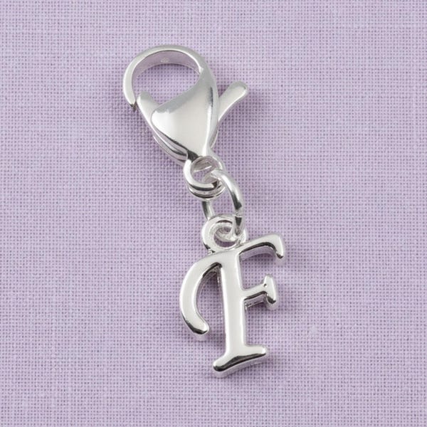 Silver Cursive Letter F Clip On Charm: Script Initial Dangle Lobster Clasp Personalized Journal Bracelet
