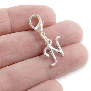 Elegant Silver Cursive Letter N Clip-On Charm with Lobster Clasp for Jewelry, Bags, and Accessories
