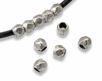 Antique Silver Spacer Bracelet Beads Handmade Jewelry Supplies Craft Large Hole Faceted Round 4mm Finding Pewter Metal Component Plated Pack