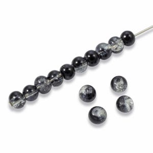 200-pack 4mm Black & Clear Round Glass Crackle Beads for Jewelry Making, Two-Tone Double Color Accent