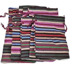 10 Striped Drawstring Bags, Ethnic Style Fabric Cloth Pouch, Eco-Friendly Gift Wrapping Merchandise Bags