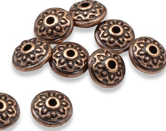Copper Lotus Spacer Beads, 7mm Flower Components for Jewelry Making 10-Pack