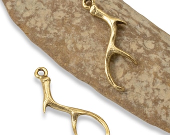 Nunn Design Antler Charms 2-Pack - Gold Plated Pewter - Artisan Jewelry Making - Rustic Elegance - Nature-Inspired Jewelry