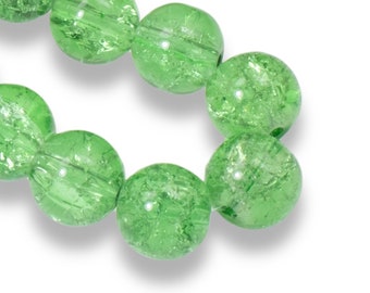 30 Spring Green 10mm Round Glass Crackle Beads for Handmade Jewelry Making, Supplies for Jewelry Making and Crafts