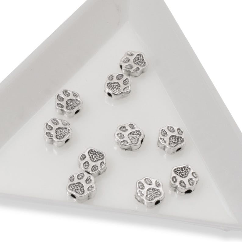 Silver Paw Print Beads, TierraCast Designed 10-Pack Dog-Themed Jewelry Crafting Pet Lover Gift image 5