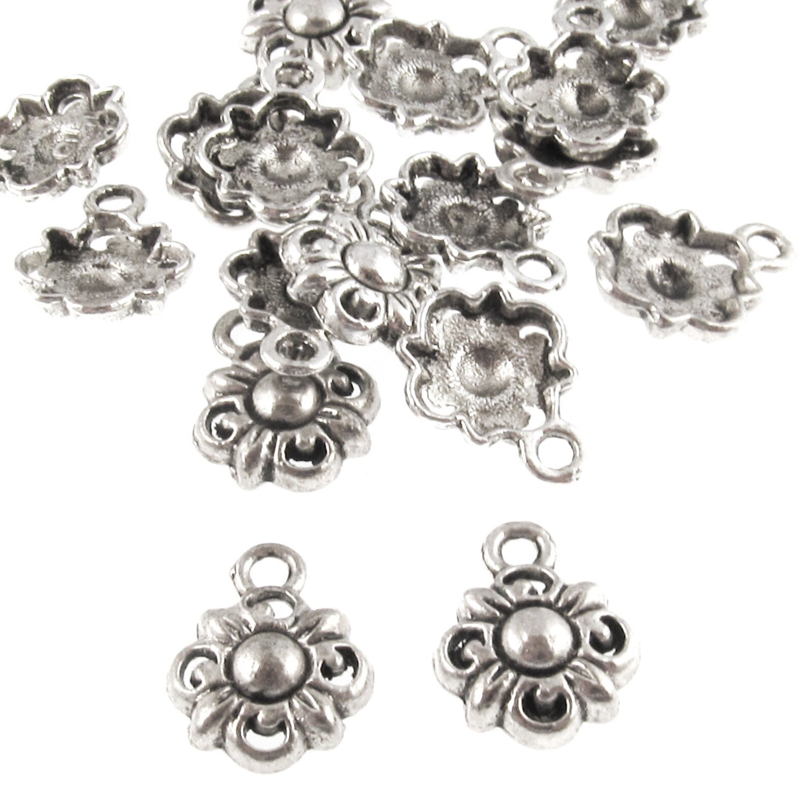 Silver Small Flower Charms Metal Floral Bulk Charms 50 Etsy