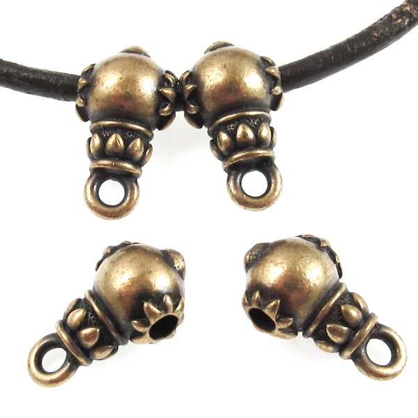 4 Antique Brass Lotus Guru Bead with Bail Loop, TierraCast Bails for Leather Cord, DIY Jewelry, Mala Necklace Findings