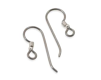 10 Hypoallergenic Niobium Ear Wires - Steel Gray + Bead & Coil Accents - Earring Hooks For Sensitive Ears - Ideal for DIY Earrings