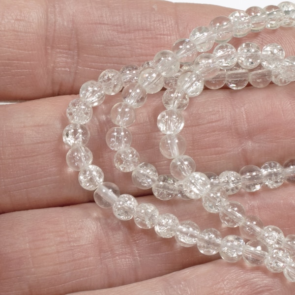 200-Pack 4mm Clear Round Glass Crackle Beads, Small Bead Pack for DIY Jewelry, Beading Craft Supply Gift