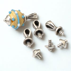 Silver Nouveau Glue-On Bail Cap Sets 2.5mm Peg, TierraCast Pewter Top & Bottom, Large Hole Bead Caps, Pendant Maker, 4 Sets/8 Pieces