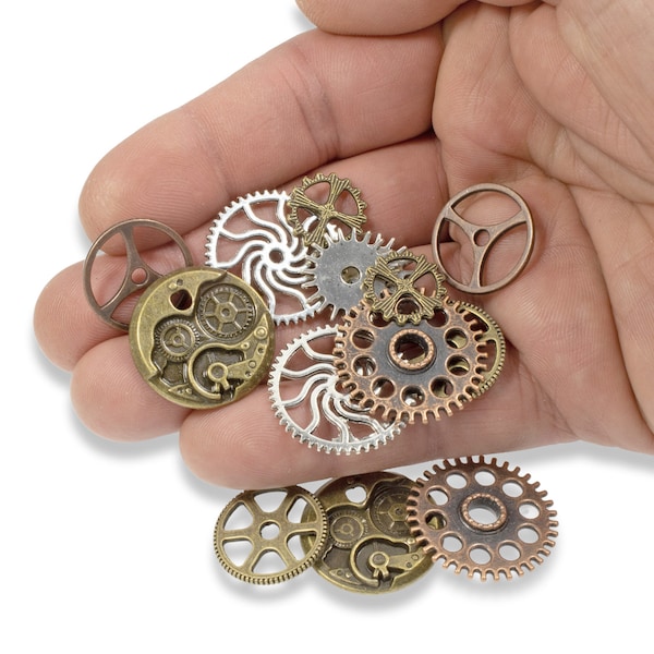 Steampunk Gear Connectors - Industrial Chic Jewelry & Crafts - Scrapbooking and Card Embellishments - 14-Piece Metal Gear Set