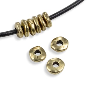 Antique Brass 7mm Large Hole Nugget Spacer Beads for Leather Cord 20-Pack