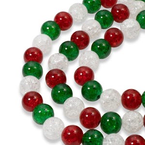 10mm Crackle Glass Beads Mix: Red, Green & Clear for Christmas Jewelry