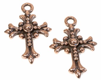 Fleur Cross Charms: Antique Copper Faith Necklace Rosary Pendant 2-Pack