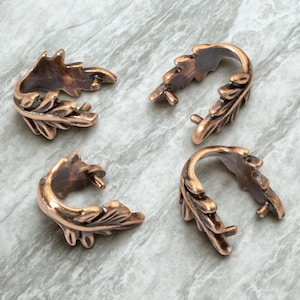 Copper Leaf Pendant Bails, 4-Pack Antique Botanical Design, TierraCast Pinch Bails, Jewelry Making
